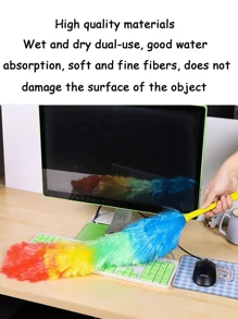 1 pieza Plumero de plumas de colores, herramienta de limpieza del hogar, plumero utilizable en seco y húmedo, limpieza de oficina y hogar, escoba de alfombra, plumero de coche