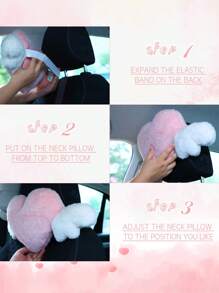 50 厘米/19.6 英寸爱心形毛绒汽车座椅头枕颈垫毛绒心形枕头带天使翅膀毛绒玩具柔软舒适毛绒汽车座椅枕头适用于驾驶旅行室办公室汽车装饰 - 彩色 - 查看 6