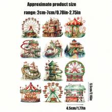 1 包复古圣诞游乐园剪贴簿贴纸，创意 DIY 工艺用品，适用于日记、相册、日记本、文具装饰 - 黑色 - 查看 3