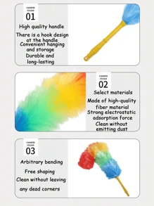 1 pieza Plumero de plumas de colores, herramienta de limpieza del hogar, plumero utilizable en seco y húmedo, limpieza de oficina y hogar, escoba de alfombra, plumero de coche