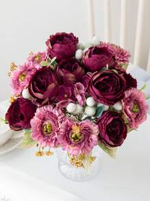 1PC 人造花 玫瑰花束 绣球花 牡丹 球根菊花 情人节礼物 生日派对装饰 婚礼花篮 新娘手捧花 家居摆设 餐厅 卧室 窗台 花瓶装饰 新年装饰 户外花园 开学季 - 彩色 - 查看 12