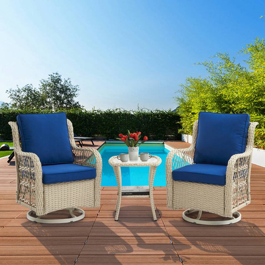 Outdoor Swivel Rocker Wicker Patio Chairs Set Of 2, Rattan Rocking Chair Furniture Set - Beige - View 1