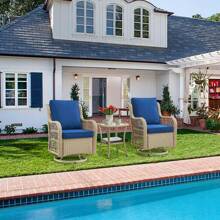 Outdoor Swivel Rocker Wicker Patio Chairs Set Of 2, Rattan Rocking Chair Furniture Set - Beige - View 3