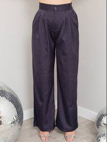 KALINA FASHION Women's Casual Wide Leg Loose Trousers With Rhinestone Embellishments - Navy Blue - View 6