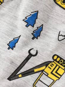 Young Boy 2pcs/Set Heart & "Love Mom" Print Crew Neck Long Sleeve Pajama Set - Grey - View 6