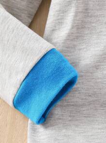 Young Boy 2pcs/Set Heart & "Love Mom" Print Crew Neck Long Sleeve Pajama Set - Grey - View 5