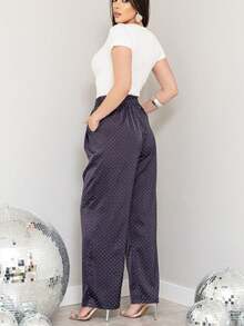 KALINA FASHION Women's Casual Wide Leg Loose Trousers With Rhinestone Embellishments - Navy Blue - View 2