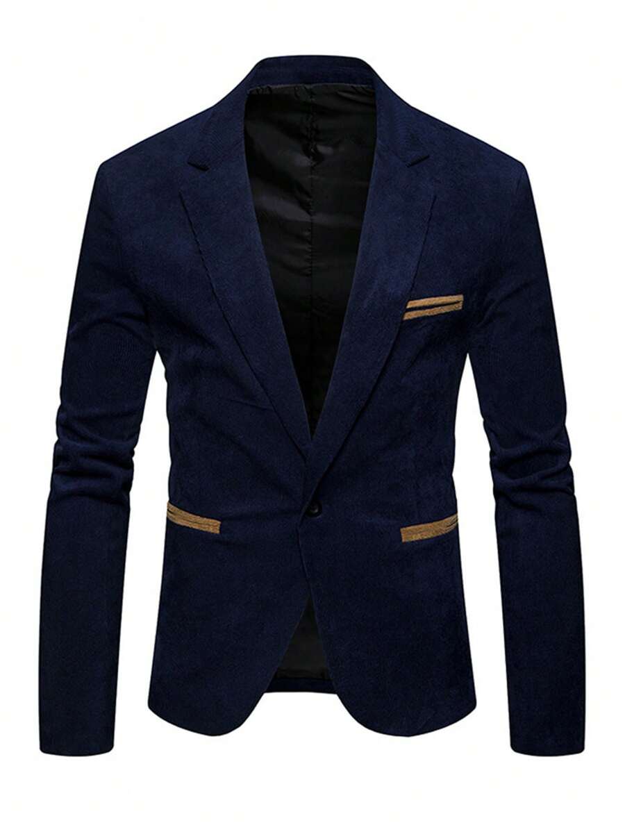 Blazer casual minimalist pentru bărbați, jachetă din velur - Albastru marin - Vizualizare 1