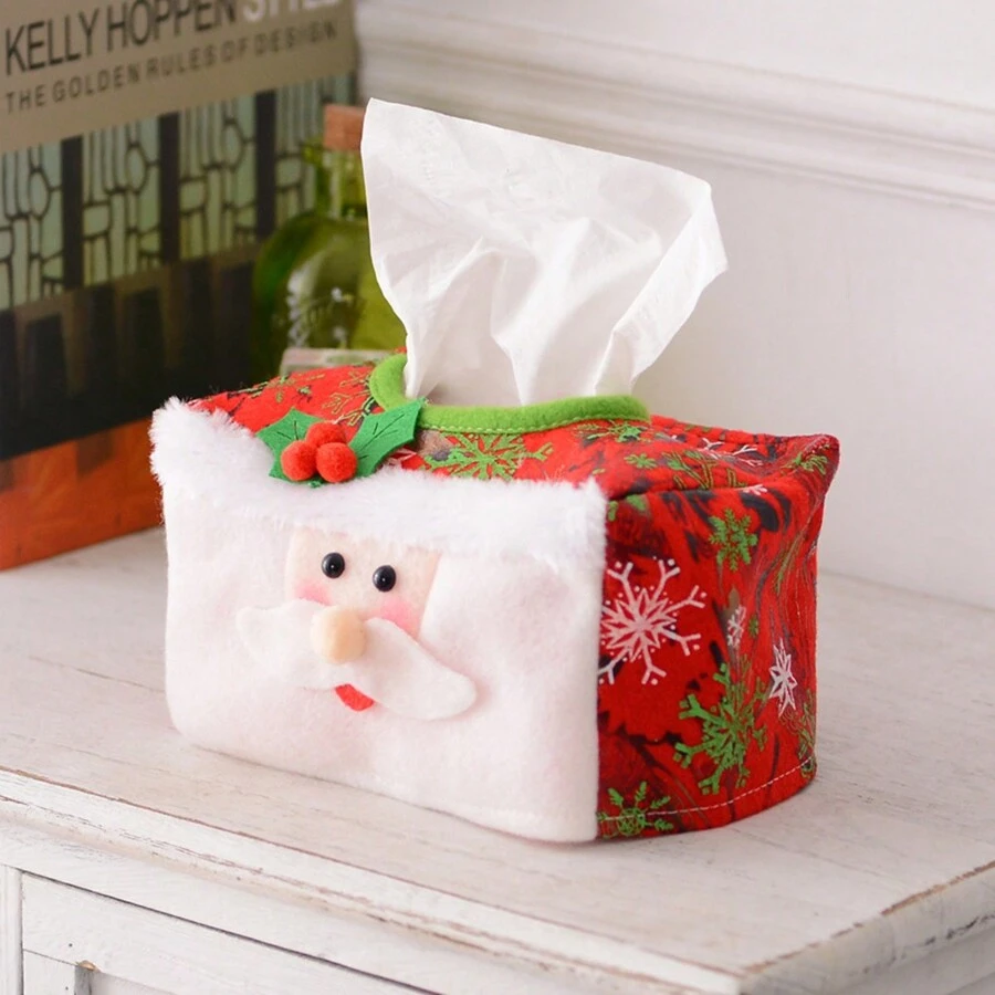 1 PC Christmas Decorative Tissue Box Set Christmas Table Ornaments Atmosphere Arrangement Christmas Supplies Holiday Christmas Tissue Box Set - Santa Claus And Snowman Pattern, Perfect Holiday Decoration, Halloween, Halloween Decoration - Multicolor - View 1