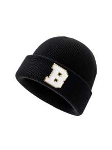 1 pieza Gorro de punto para niños con 26 letras del alfabeto, gorro de punto personalizado cálido para bebés e infantes, adecuado para uso diario de niños y niñas