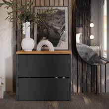 Quality Furniture Shoe Organizer With Wooden Seat And 2 Tilting Doors - 黑色 - 查看 3