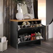 Quality Furniture Shoe Organizer With Wooden Seat And 2 Tilting Doors - 黑色 - 查看 2