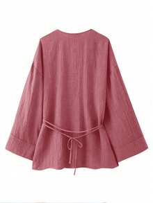 Women's Solid Color Minimalist Long Sleeve Jacket - Rose Red - View 4