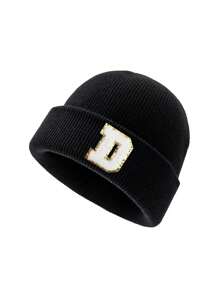 1 pieza Gorro de punto para niños con 26 letras del alfabeto, gorro de punto personalizado cálido para bebés e infantes, adecuado para uso diario de niños y niñas