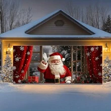 1pc,Santa Claus Greeting Garage Door Cover, Polyester Christmas Entryway Decor, Outdoor Hanging Festive Scene Without Electricity, Weather-Resistant Holiday Wall Backdrop,Christmas