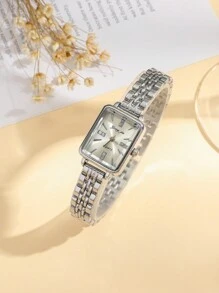 1pc Minimalist & Fashionable Bar Scales Dial Stainless Steel Band Quartz Watch, Suitable For Birthday, Halloween Gift, - Silver - View 2