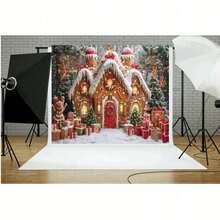 Christmas Dessert Shop Gingerbread Cottage Backdrop Cloth Christmas Gift Box Decoration Background Birthday Portrait Photo Booth Props Vinyl - Multicolor - View 3
