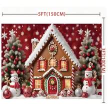 Christmas Dessert Shop Gingerbread Cottage Backdrop Cloth Christmas Gift Box Decoration Background Birthday Portrait Photo Booth Props Vinyl - Multicolor - View 5