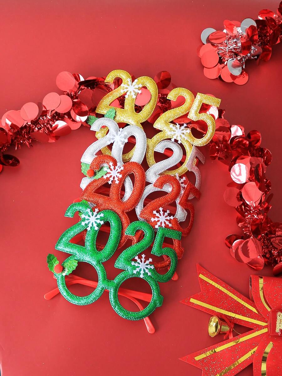 1pc Christmas/New Year Party Decoration Props Glasses, 2025 Celebration Props, Plastic Frame, Perfect For Holiday Party Gifts!,Christmas - Multicolor - View 1