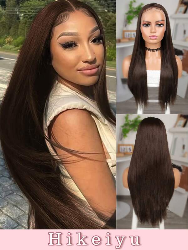 Preplucked Soft 13*4 Mix Synthetic Fiber Imported From Japan Lace Front Wig Hair Long Body Water Straight Hair With Baby Hair Heat Resistant Fiber Synthetic Hair Wig 26 Cal Wig For Women Daily Use (BlacK)