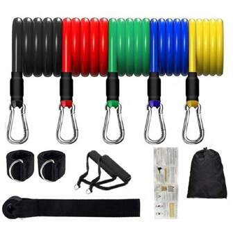 11 stuks weerstandsbanden 100 lbs indoor draagbare fitnessapparatuur yoga home gym oefen expander buis elastische trekkoorden fitnessaccessoires