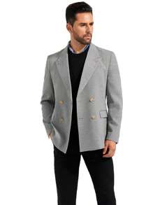 男式浅灰色 3D 针织尖头翻领双排扣西装外套 - 淺灰色 - 查看 2