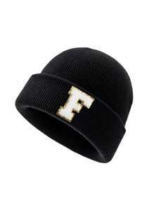 1 pieza Gorro de punto para niños con 26 letras del alfabeto, gorro de punto personalizado cálido para bebés e infantes, adecuado para uso diario de niños y niñas