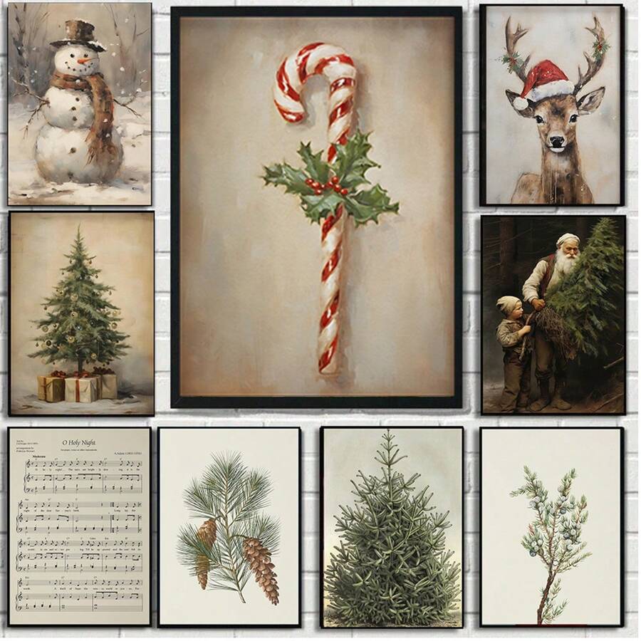 1pc. Płótno Ścienne Sztuka Łatwa Do Powieszenia Uroczy Zimowy Bałwan Sztuka Wydruk, Vintage Bałwan Wydruk, Vintage Zimowy Wydruk, Rustykalna Sztuka Ścienna Bożonarodzeniowa, Sezonowa Dekoracja Ścienna, Dekoracja Bożonarodzeniowa Sztuka Ścienna, Plakaty Dekoracji Bożonarodzeniowej Do Dekoracji Pokoju, Najlepsze Prezenty Bożonarodzeniowe - Wielokolorowe - Zobacz 1