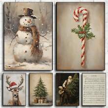 1pc. Płótno Ścienne Sztuka Łatwa Do Powieszenia Uroczy Zimowy Bałwan Sztuka Wydruk, Vintage Bałwan Wydruk, Vintage Zimowy Wydruk, Rustykalna Sztuka Ścienna Bożonarodzeniowa, Sezonowa Dekoracja Ścienna, Dekoracja Bożonarodzeniowa Sztuka Ścienna, Plakaty Dekoracji Bożonarodzeniowej Do Dekoracji Pokoju, Najlepsze Prezenty Bożonarodzeniowe - Wielokolorowe - Zobacz 7