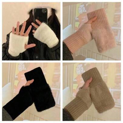 Women's Half Finger Gloves, Thick Warm Fingerless Knitted Gloves For Fall Winter, Writing & Cold Protection