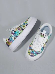 Men's Fashionable Streetwear Low-Top Skateboard Shoes, Colorful Mix-And-Match Collegiate Style, Thick Sole Sneakers, Random Graffiti Print, Comfortable Anti-Slip Lace-Up Casual Trainers, Suitable For Outdoor, Streetwear, Campus, Walking, Jogging, Travel - Multicolor - View 9