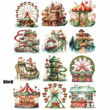 1 包复古圣诞游乐园剪贴簿贴纸，创意 DIY 工艺用品，适用于日记、相册、日记本、文具装饰 - 黑色 - 查看 2