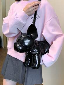 Bolsa transversal de ombro, peça única, moderna e versátil, material PU, com formato especial para cachorrinhos, ideal para mulheres saírem