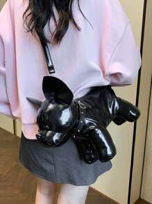 Bolsa transversal de ombro, peça única, moderna e versátil, material PU, com formato especial para cachorrinhos, ideal para mulheres saírem