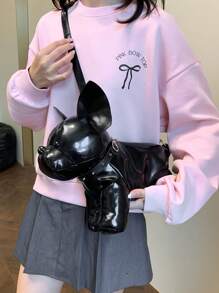 Bolsa transversal de ombro, peça única, moderna e versátil, material PU, com formato especial para cachorrinhos, ideal para mulheres saírem