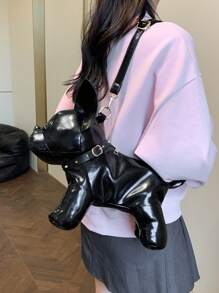 Bolsa transversal de ombro, peça única, moderna e versátil, material PU, com formato especial para cachorrinhos, ideal para mulheres saírem