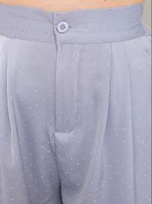 KALINA FASHION Calças femininas casuais de pernas largas e soltas com enfeites de strass - Cinza Claro - Visão 3