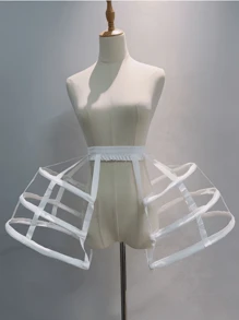 1pc Women's Black & White Baroque Style 3-Layer Hollow Bird Cage Skirt Petticoat With Rococo Fish Bone Ruffles, Cosplay Underskirt Fall Clothes For Women