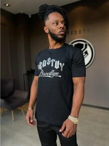 Bed Stuy Men's Basic Black T-Shirt 100% Premium Cotton - 黑色 - 查看 1