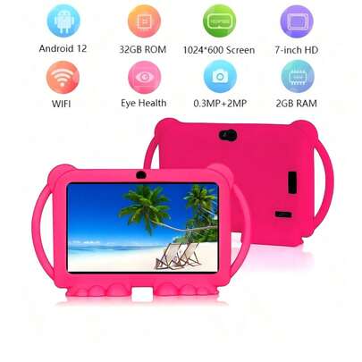1 Piece Kids Tablet, 7 Inch Tablet For Kids, Android 12/2GB RAM 32GB ROM/2.4G WiFi(802.11 B/G/N)/1024x600 IPS Display/Parental Control/3000mAh/Dual Camera(0.3MP+2MP)/Cpu Quad Core MTK 6735/With Shockproof Case, Educational, Games(No Adapter),Children's Gifts,Blue/Red
