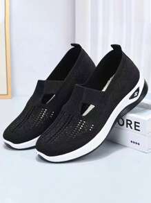 Zapatillas de deporte de malla tejidas cómodas y transpirables para conducir con punta redonda, novedades para primavera.Zapatos De Mujer Para Caminar Transpirables Zapatos De Enfermera De Trabajo Ajustables Con Hebilla, Zapatillas Mary Jane De Moda, Zapatos Planos Ligeros