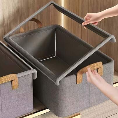 2pcs Lidded Fabric Storage Boxes With Handles, Foldable Laundry Baskets For Blankets, Toys, Wardrobe Storage, Space Saving Closet, Bedroom, Dorm Accessories Decor,Room Decor, Decorations, Decorations, Decor, Decor, Decor, Decor,Storage,Organizer