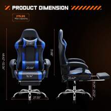 Sweetcrispy Video Game Desk Chair - Ergonomic Computer With Footrest And Comfy Lumbar Support, PU Leather Recliner With Headrest, Fixed Up Armrest, Height Adjustable With 360° Swivel - Blue - View 3