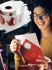 500pcs/Roll Christmas Snowflake & English Holiday Greeting Thank You Self-Adhesive Stickers, Decorative Gift Box Sealing Decals Back To School