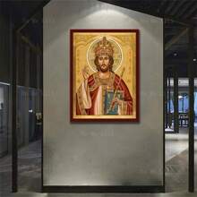 1 件东正教基督君王主耶稣圣像帆布壁画，墙面装饰，无框架 - 金色 - 查看 12