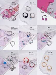 3Pcs/Set Y2K Style 16G Nose Ring Chain Nose Septum Jewelry Butterfly, Snake, Moon Stone Opal Septum Ring Piercing Jewelry Stainless Steel Lip Ring Faux Peal Septum Clicker Ring And Horseshoe Alien Star Barbell Hinged Septum Hoops Helix, Rook, Tragus, Daith, Cartilage Earring Septum Nose Rings Hoop Piercing Jewelry Dangle Chain Nose Rings For Men Women 10mm Party Date  Daily Wear - Multicolor - View 5