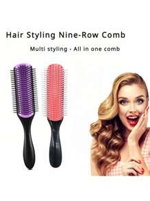 1pc/2pcs Classic Curling Hair Brush, 9 Rows For Thick Curly Hair, Wet Or Dry Hair, For Women And Men, Easy To Clean Hair Brush, For Styling, Detangling, Smooth, Blow Drying, Separating, Defining Curls, Travel Accessory,Hair Brush,Comb,Hair Tools,Hair Products And Accessories For Barber Salon Beauty Travel Essentials
