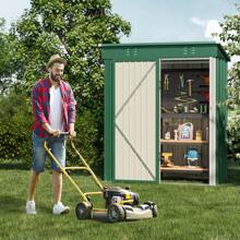Metal Garden Tool Shed 180 X 162 X 95 Cm, Galvanized Steel Tool Shed, Outdoor Storage Shed, Garden House For Backyard, Patio, Lawn - màu xanh lá - Xem 5