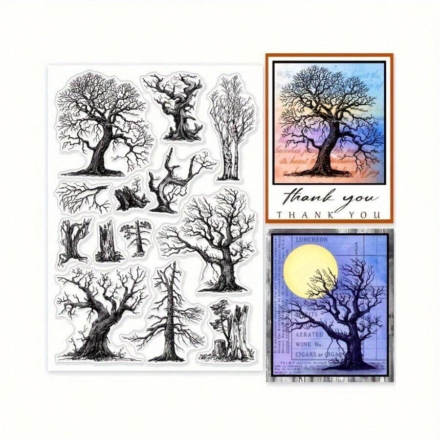 1pc Transparent Tree Trunk Stamp For Card Making, Natural Tree Trunk Shaped Transparent Silicone Stamp, DIY Scrapbooking Diary Decoration Back To School,Back To School,School Supplies