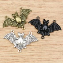 5 Stücke 48x30mm Metall Fledermaus Handgefertigte Anhänger mit Schlaufenverbinder Bastelzubehör für DIY Halloween Dekoration Schmuckherstellung